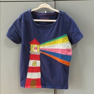 Mini Boden Navy Tee with Colorful Lighthouse Appliqué